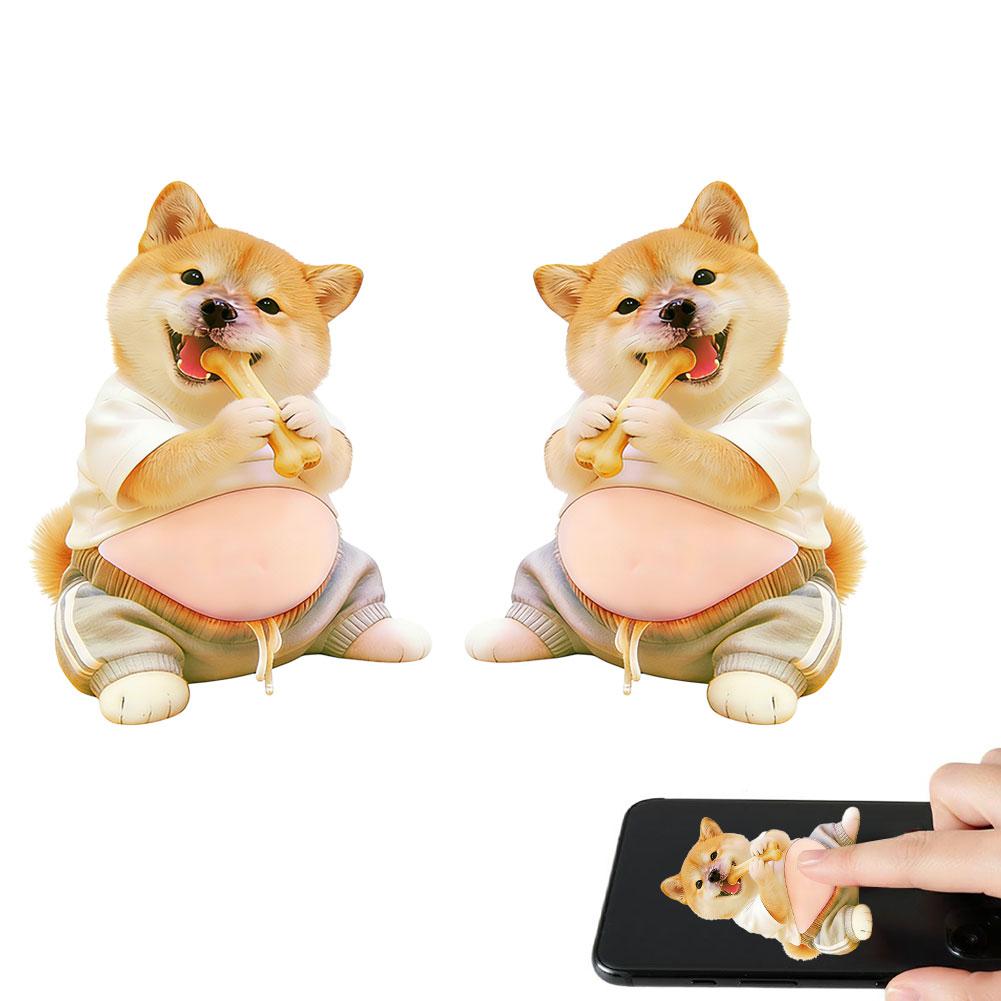 

3D Shiba Inu Dog Belly Sticker - Cute puppy wearing orange outfit with soft pink background, silicone self-adhesive