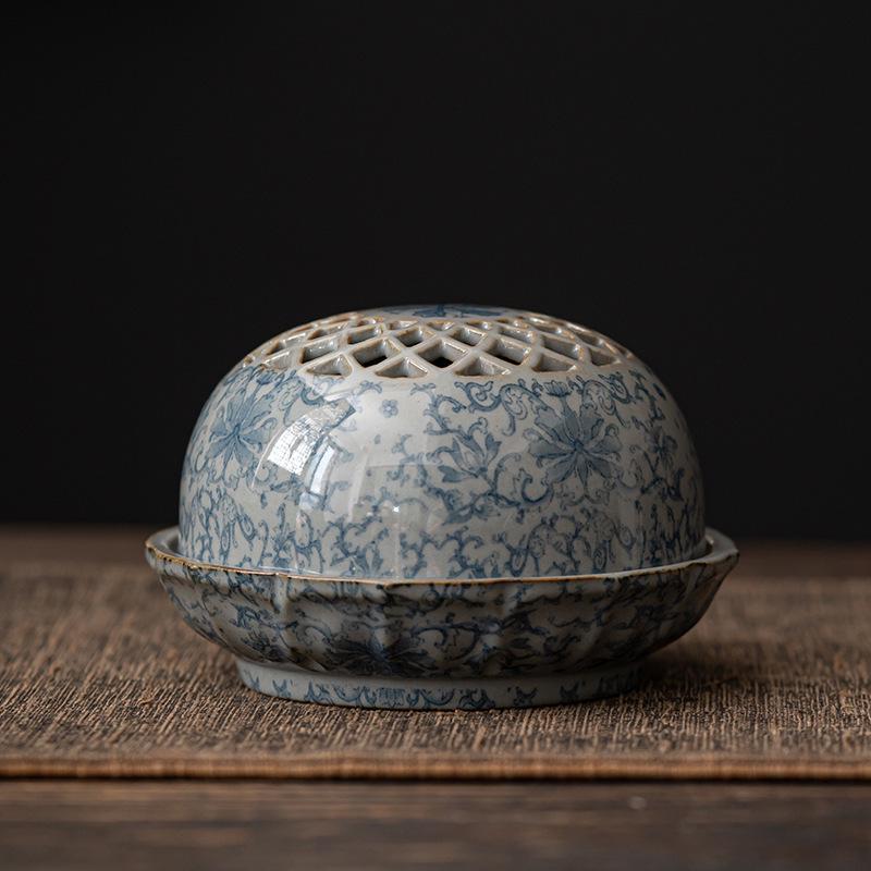 Chinese Retro Blue and White Ceramic Incense Burner Ornament