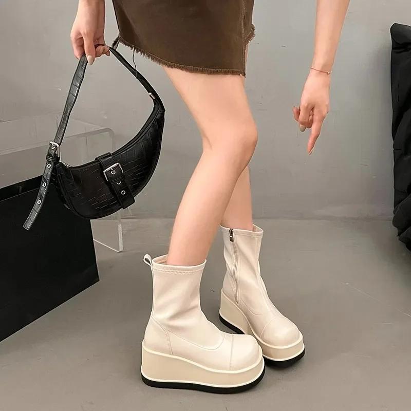 Small Platform Wedge High-Thigh Boots Women'S Autumn And Winter New Stretch Skinny Boots Super High Heel