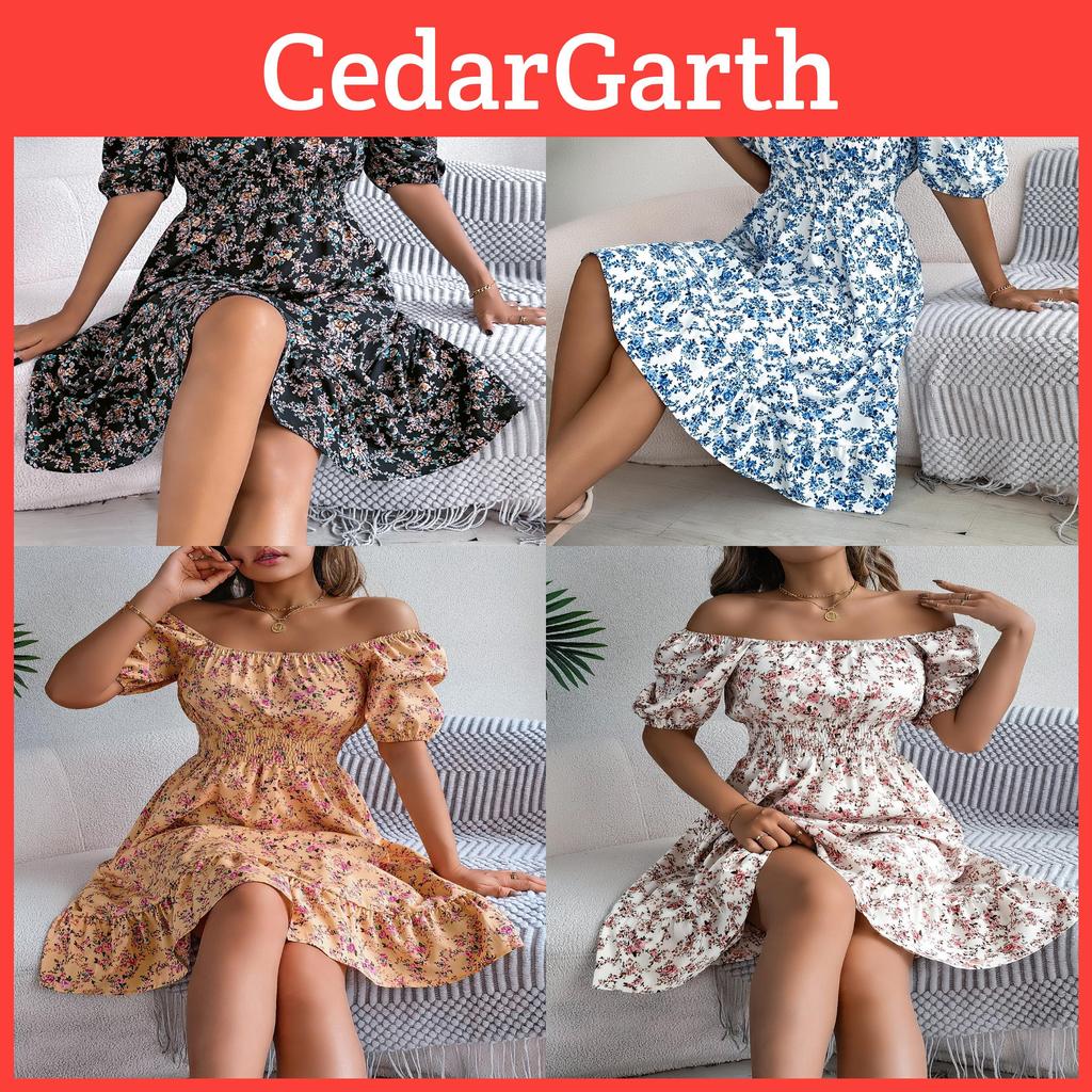 Euro Sommer Florales A-Linien-Kleid mit Rüschensaum für Freizeitkleidung