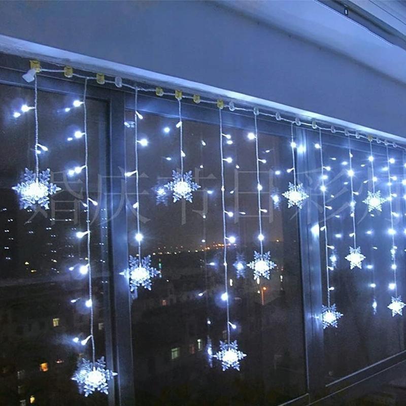 3,5M Kurtyna Świetlna Śnieżynki Led Lampki Świąteczna Girlanda Zimna