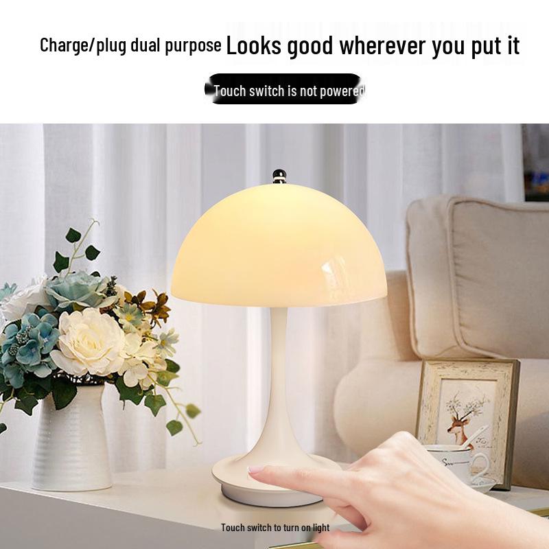 Denmark Style Mushroom Table Lamp: Slim Waist, Dimmable Touch Night Light for Bedroom