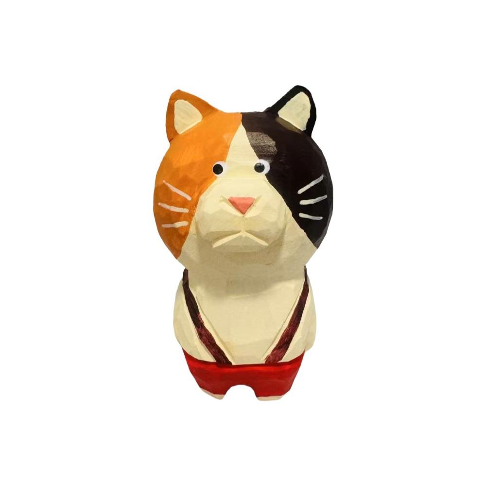 Cartoon Wood Carving Cat Ornament Handmade Hand Engraving Cat Decorations Gift Giving