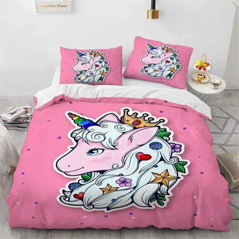 Cartoon Unicorn Duvet Cover Floral Bedding Set Microfiber Flying Horse Comforter Cover Full Queen For Boys Girls Bedroom Decor