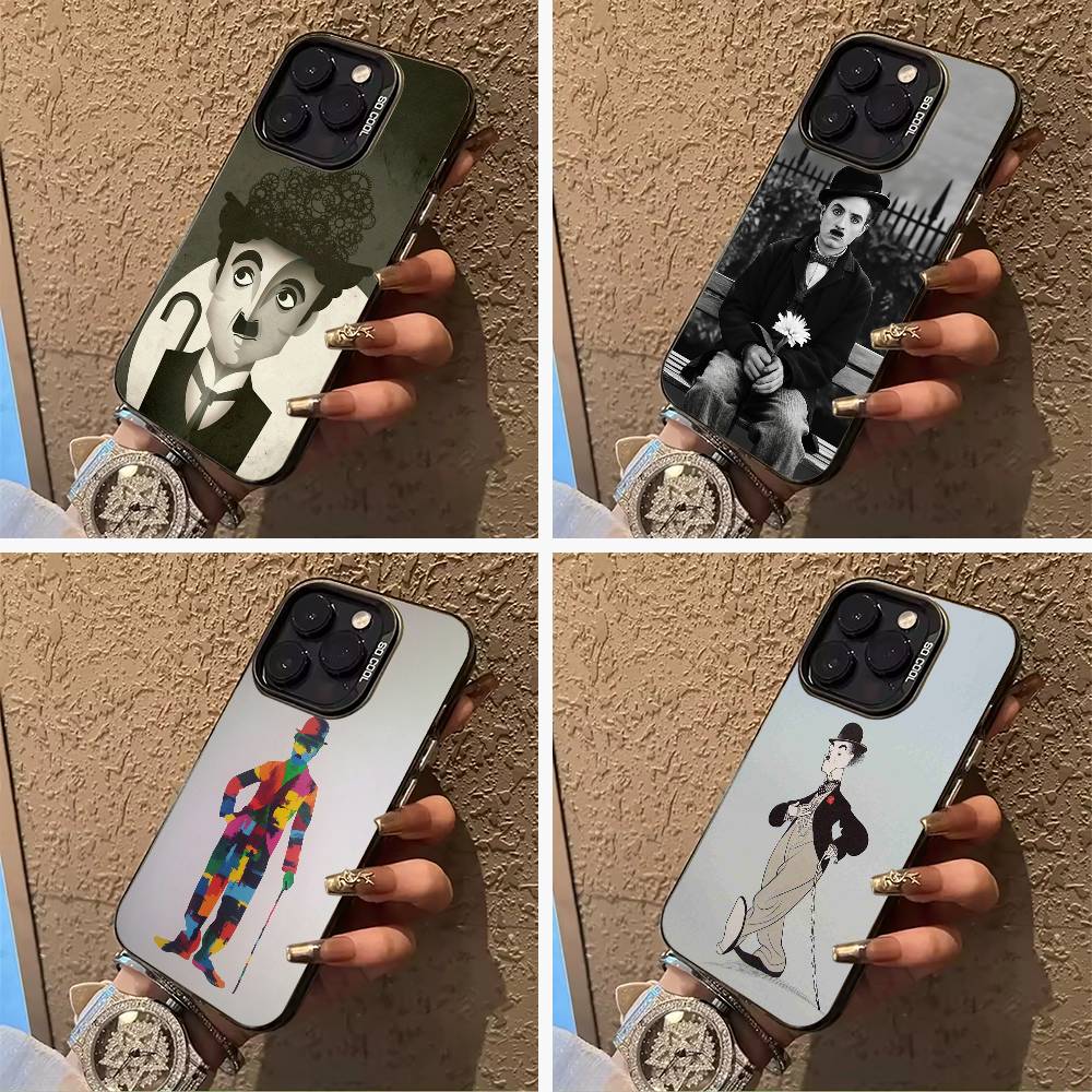 C-Charlie Chaplin Phone Case For iPhone 17,16,15,14,13,12,11 Plus Pro Max Colored Silver Phone Case