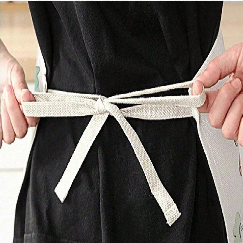 Cartoon Rooster Linen Apron. Adjustable farmhouse kitchen apron for family cooking.