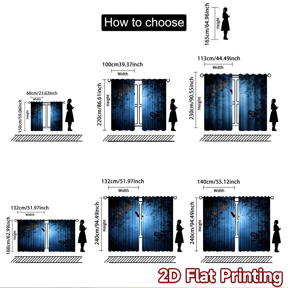 2D Flat Printing 2pcs Scene Curta Bat Forest Moon Night Digital Printed Polyester Drapes Party Decorations Perfect for Indoor