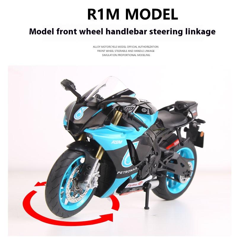 1/9 Scale Yamaha R1M Motorcycle Die Cast Model Car Alloy Metal Desktop Trendy Toy Decorations Sound & Light Birthday Gifts with Friend