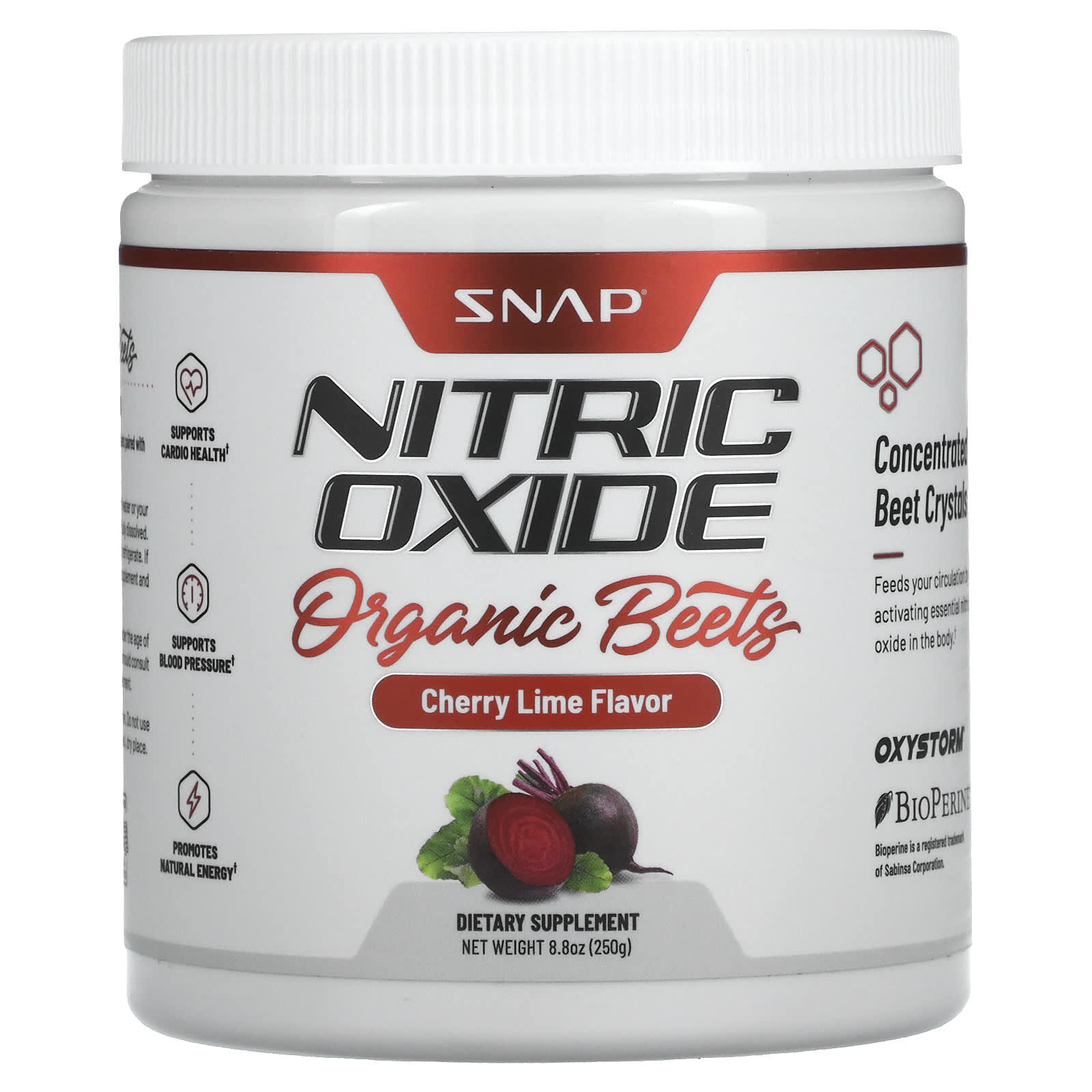 

Snap Supplements, Оксид азоту, Органічний буряк, Вишня-лайм, 8,8 унцій (250 г)