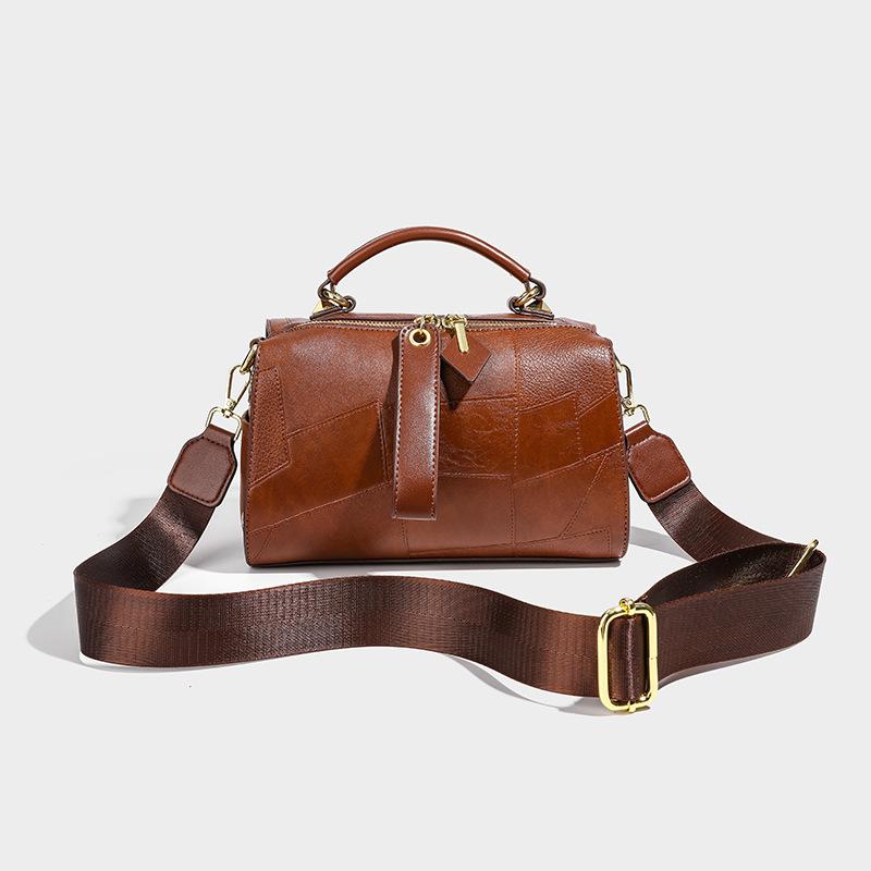 Niche designer women's pillow bag 2026 new model Boston handbag with patchwork leather, shoulder and crossbody bag