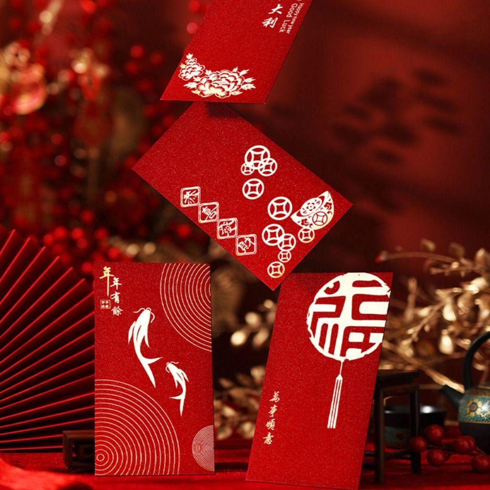 6Pcs Chinese Style Red Envelopes Gold Foil Design 2026 Luck Money Bag  Spring Festival