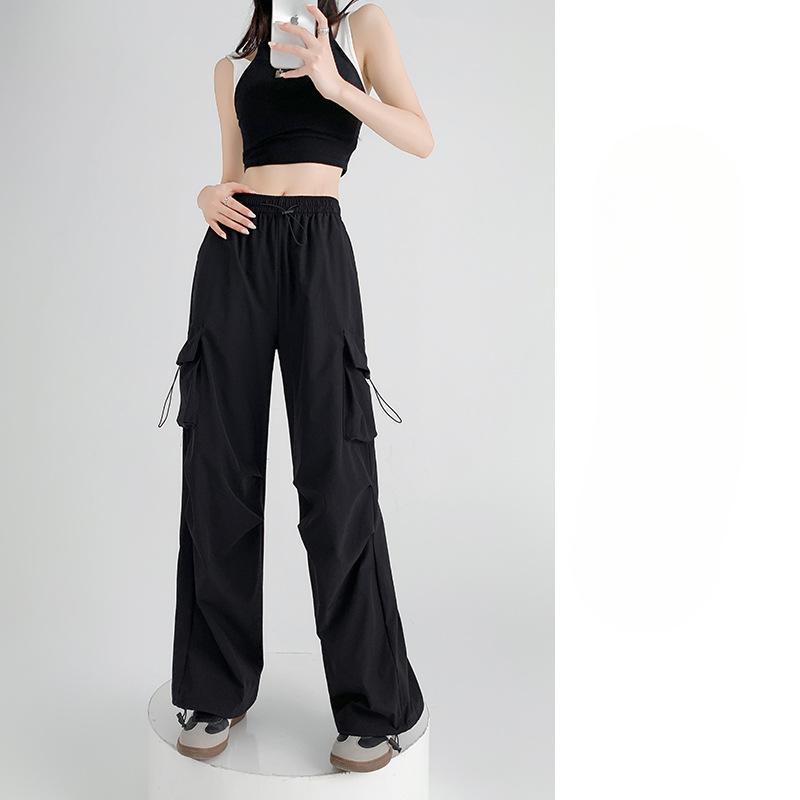 Wide-legged Paratrooper Work Pants for Women In Hot Season High Waist Mountaineering Sports Pants Loose Retro Casual Sprint Paper Bag Pants