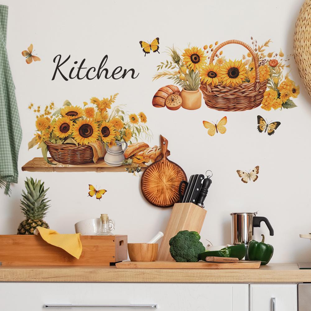 Painted Sunflower with English Saying Wall Sticker for Kitchen Dining Room Home Decor