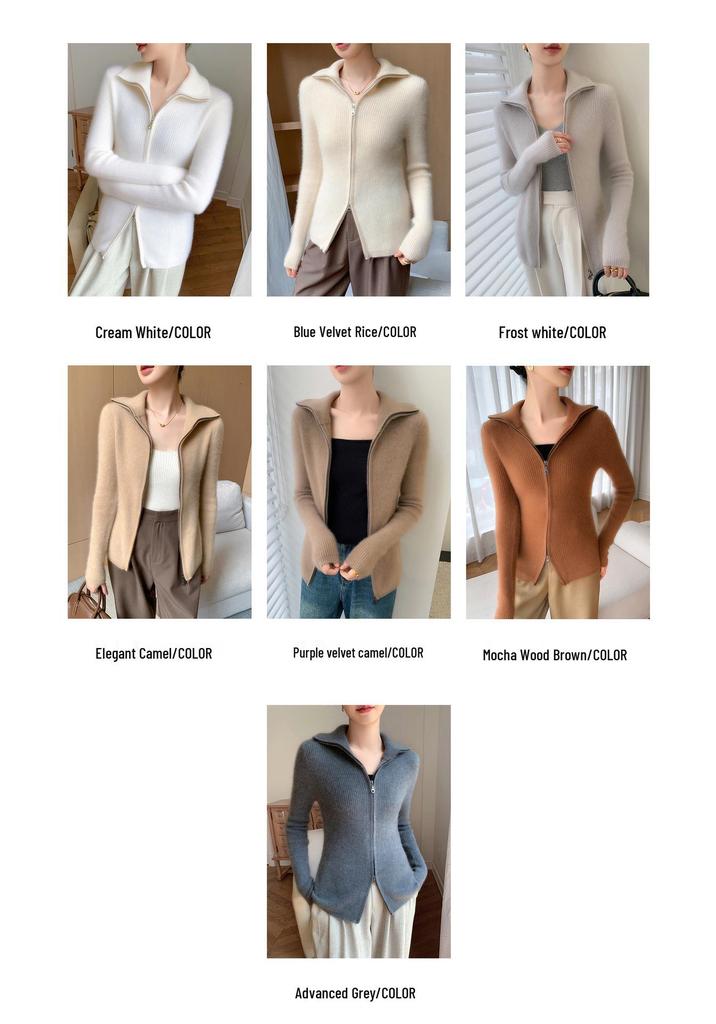 2025 Fall/Winter Women's Versatile Striped Cashmere Zipper Cardigan Sweater