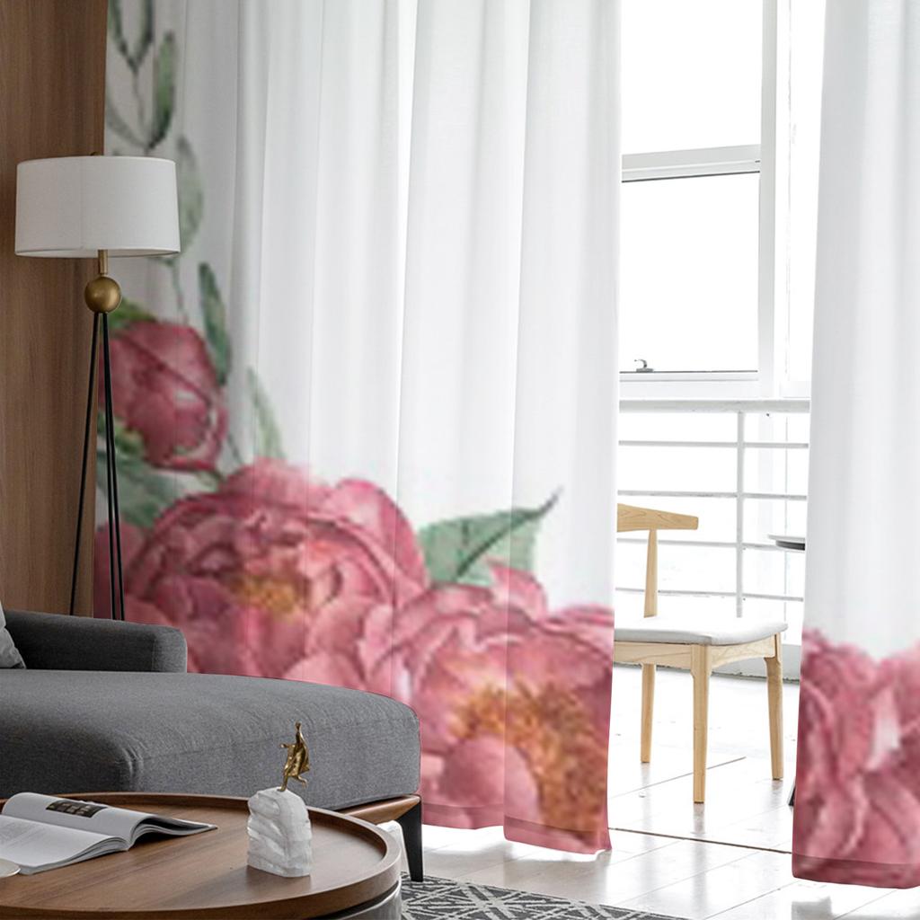 Aquarell Posy Zweig mit Pfingstrosenpflanzen Weiße Chiffon Transparente Vorhänge Wohnzimmer Schlafzimmer Fenster Voiles Tüllvorhang