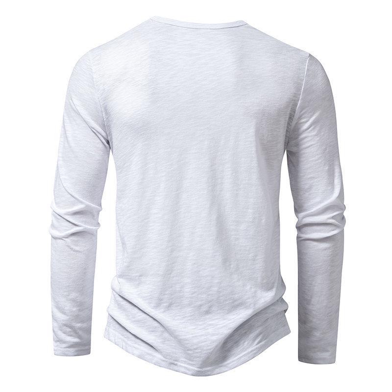 Men's Bamboo Cotton Henley Long-Sleeve T-Shirt - Spring Fashion Casual Top