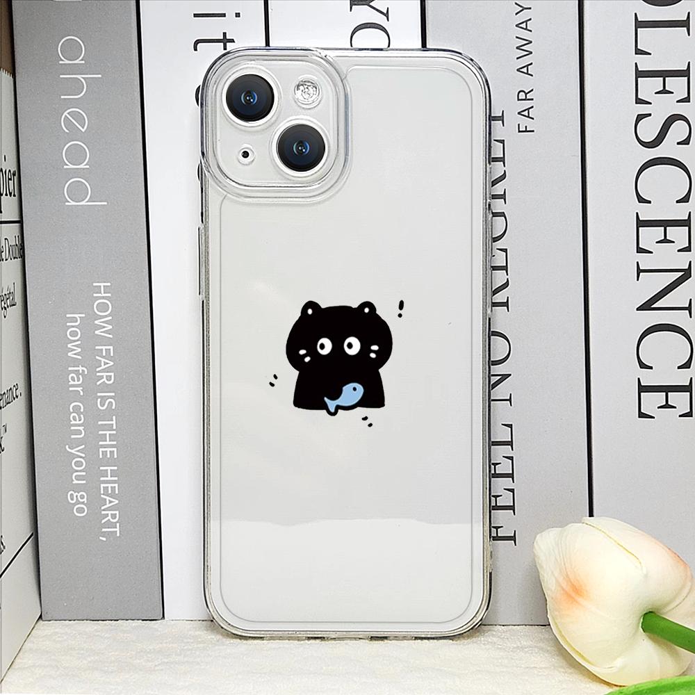 Funda de Teléfono Pareja Gato Pez Dibujo Animado Divertido para IPhone 16 15 14 11 12 13 Pro Max 7 8 Plus Mini XS XR Transparente Blanda Fundas