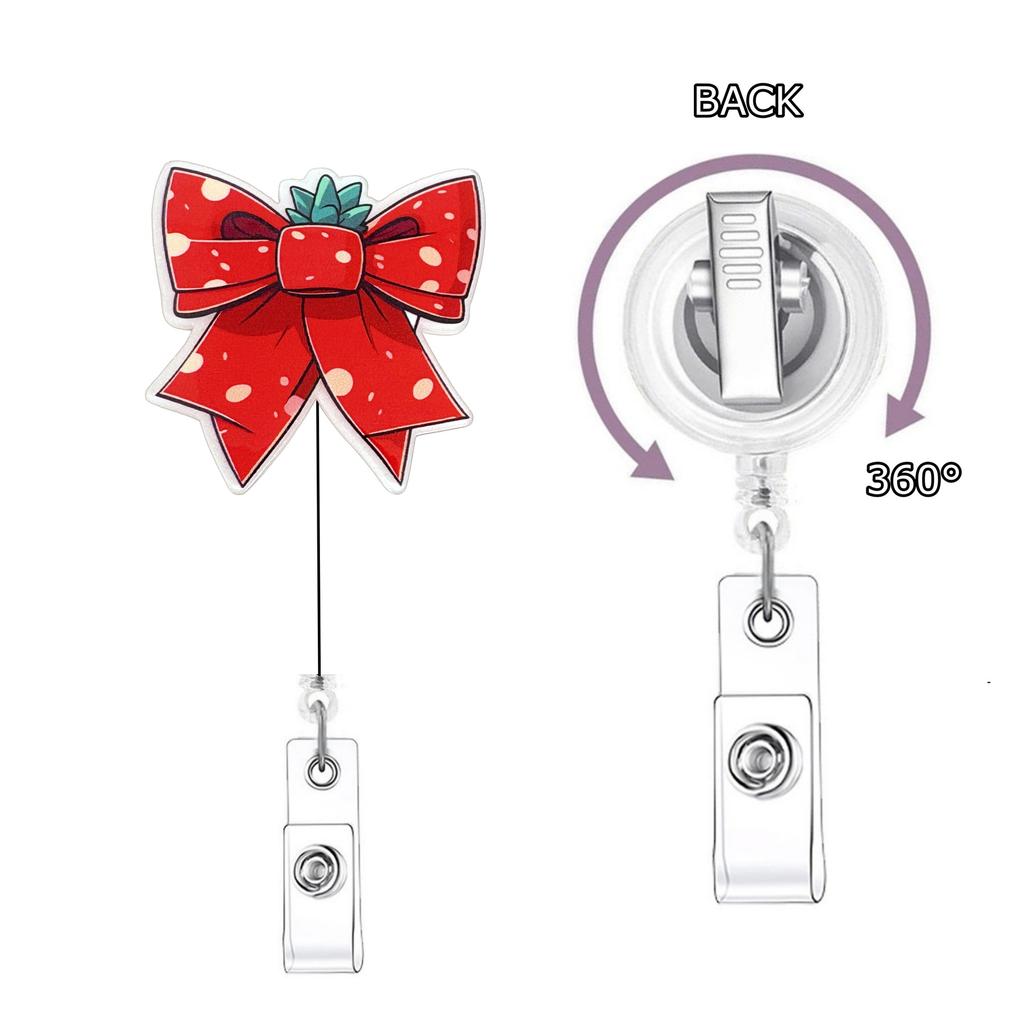 Christmas Bow Badge Reel Cute Nurse Badge Holder With Alligator Clip Worker Id Card Retractable Badge Holder Name Tag Key Chain