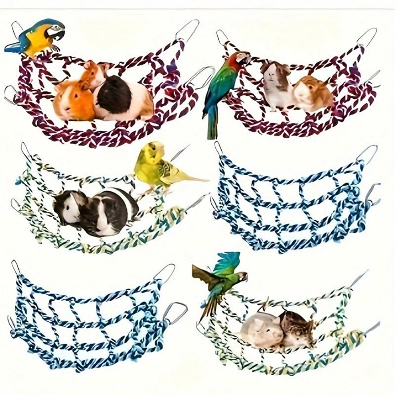Colorful Woven Climbing Net Parrot Pet Hammock Net Parrot Bird Toy Hamster Squirrel Hammock Net Guinea Pig Bed Pet Accessories