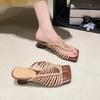 Special-shaped High Heels Women Slippers Weave Sandals Square Toe Dress Shoes Woman 2026 Summer Designer Slides Flip Flops Mujer