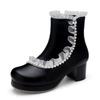 Fashion Ladies Ankle Boots Women Shoes Sweet Lace String Bead Lolita Lovely Cosplay Platform Girls Mid Heels Booties Woman Pink White