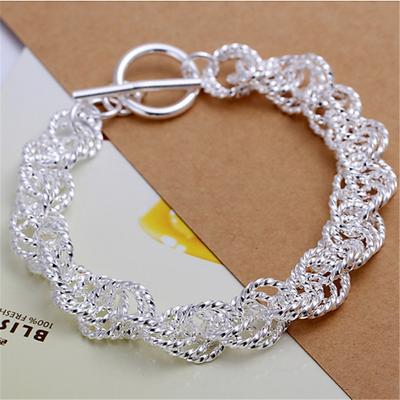 Silver Glitter Twist Circle Thick Bracelet Simple Round Toggle Chain TO Bracelet