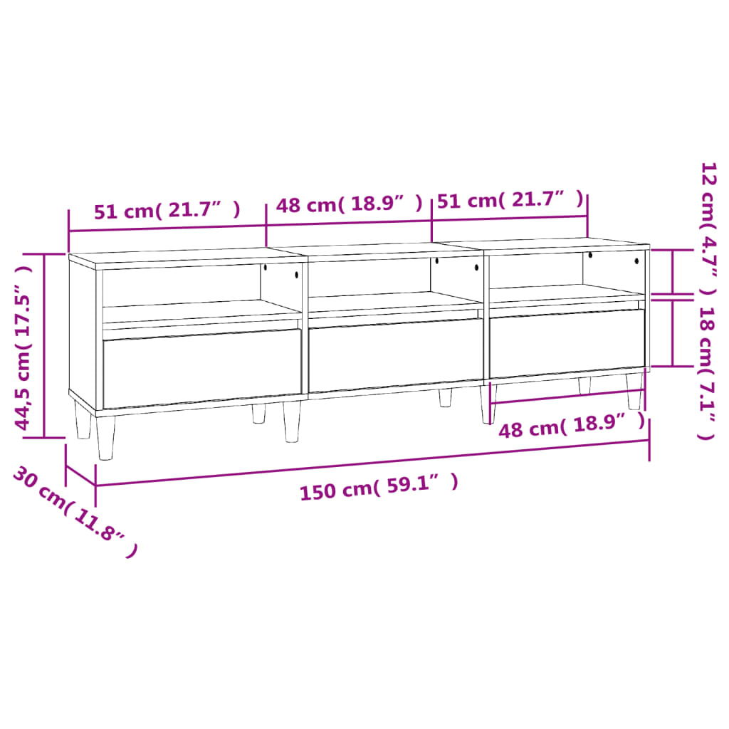 TV Cabinet Smoked Oak 150 x 30 x 44.5 cm Particleboard