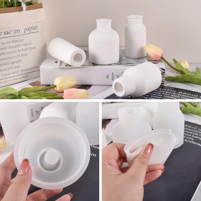 Vază DIY Rășină Cristal Picătură Matriță 3D Coloană cu Striații Circulară Vază Gips Matriță Silicon 1 buc