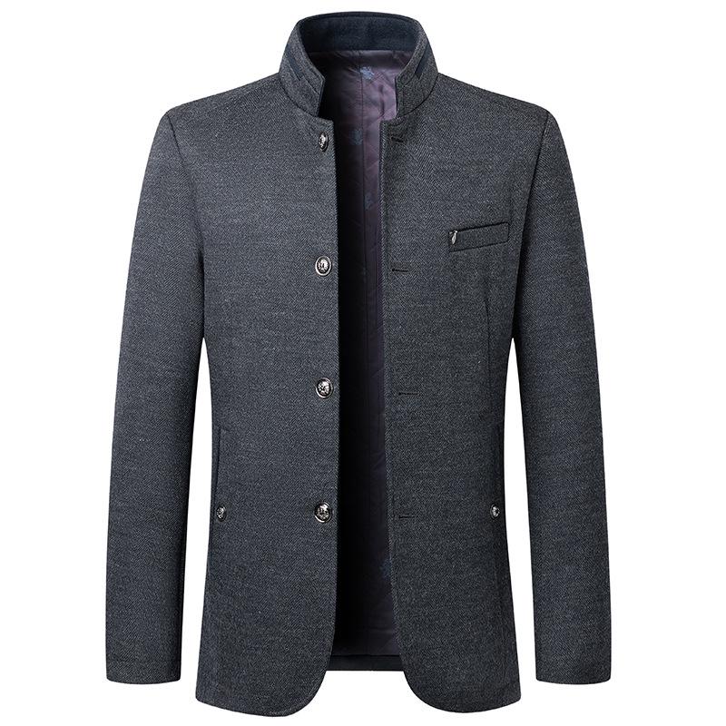 Men’s Autumn & Winter Business Woolen Jacket - Stand-up Collar, Thickened Fashion Coat for Middle-Aged