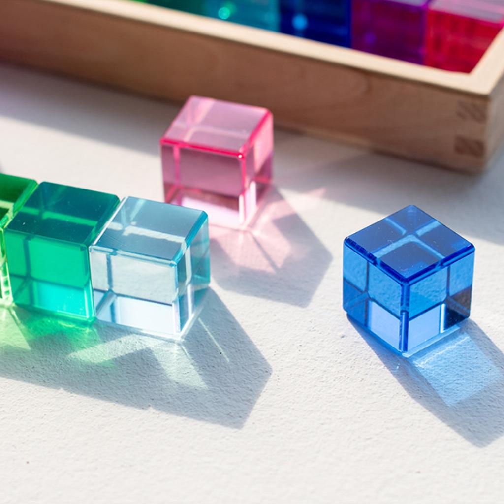 100 Pieces Rainbow Acrylic GEM Cubes for Kids Learning Color Recognition Stacking Blocks Building