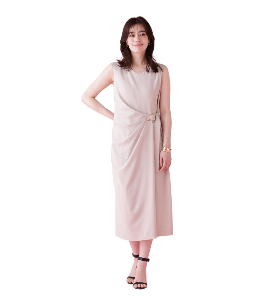 Dress with Side Belt and Drape 36 [Pinky & Dianne] 031-6140628 Women's 040_Beige