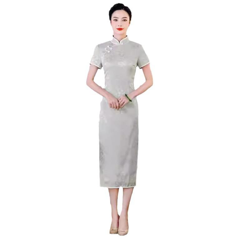 High-end silk cheongsam summer women's 1011 new daily retro new Chinese style mulberry silk dress slim fit