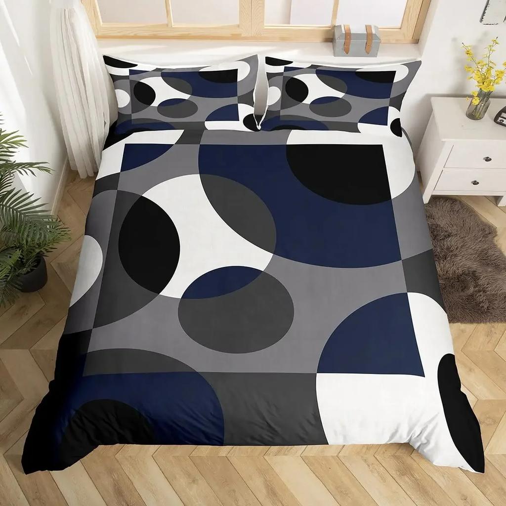 Circle Duvet Cover Geometry Bedding Set Abstract Swirls Stripe Line Art Comforter Cover Retro Patchwork Geometric Bed Set