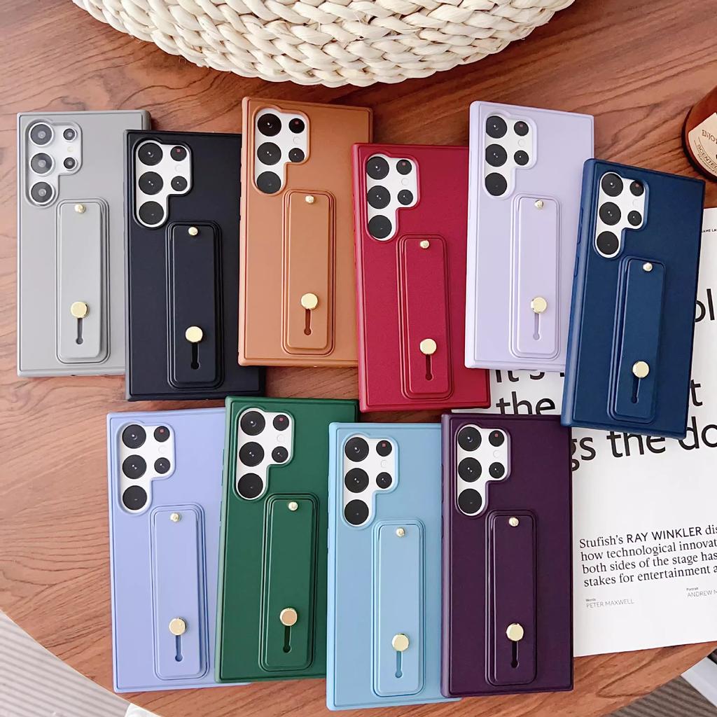 Simple solid color suitable for Samsung s24ultra mobile phone case s23u wristband bracket s22p silicone protective case s22u