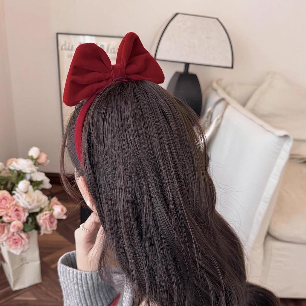 Women's French Velvet Red Bow Headband - Christmas & New Year 2024, Perfect for Autumn/Winter Outings