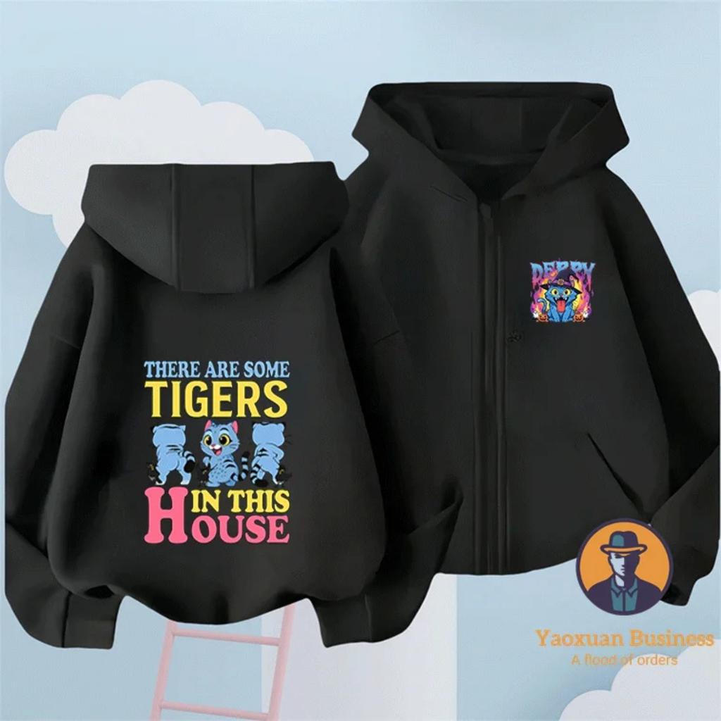 Fashionable KPop Demon Hunters Kids Boys Little Girls Zip Up Hoodie Cute Printed Cartoon Warm Windproof Autumn Winter Fashion