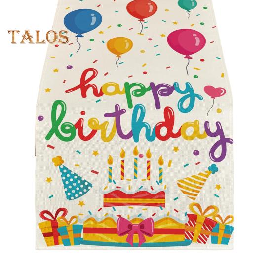Wszystkiego Najlepszego Bieżnik na Stół Nadruk Balonów i Konfetti Chroni Stół przed Ciepłem i Zarysowaniami Wielokrotnego Użytku Dekoracja Ochronna Stołu Stół na Przyjęcie Urodzinowe