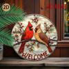 3D Cardinal Metal Wall Art Winter Berries Welcome Sign Home Porch Decoration
