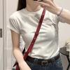Front shoulder crew neck T-shirt women's 2026 new pure cotton basic short-sleeved top, summer versatile base, thin and slim