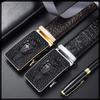 [White Fang] Belt, Automatic Buckle, Genuine Leather, Crocodile, Business, Simple, Alloy, Formal, Men's BTA500 (Black)