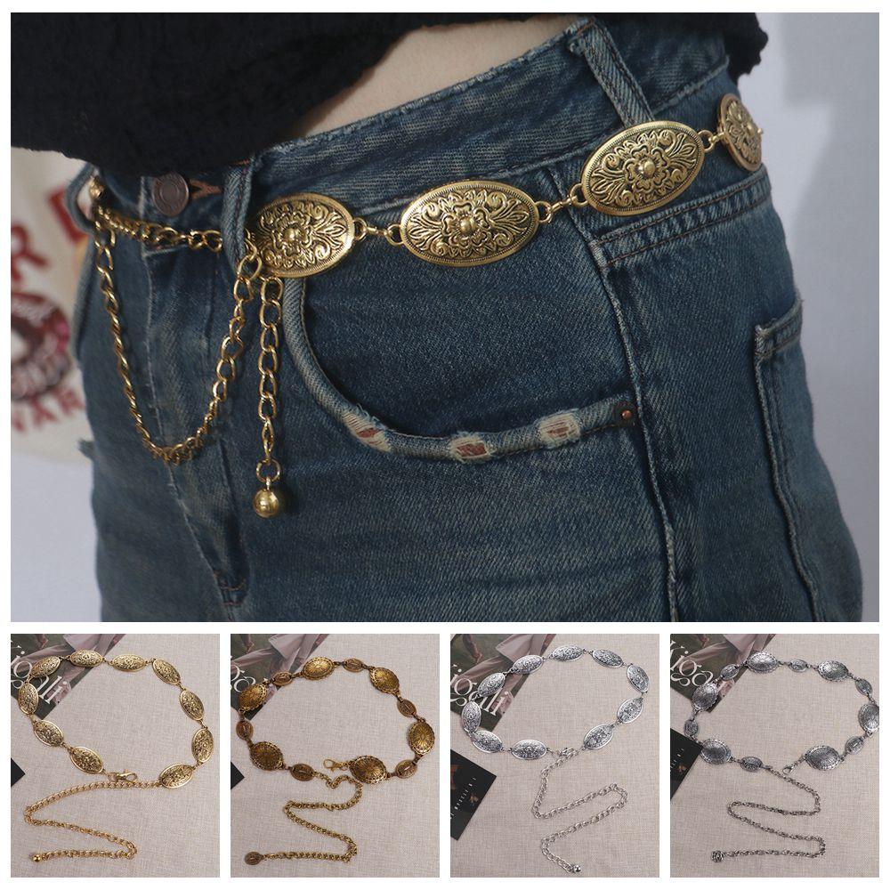 Lanț de talie cu centură de argint sculptat Lanț de corp din metal Accesorii de plajă vintage