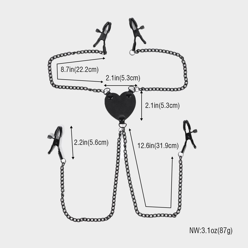 Metal Nipple Clamp with Chains Hearted-Shape Black Nipple Clips Adjustable Breast Clip Adult Sex Toys for Women and