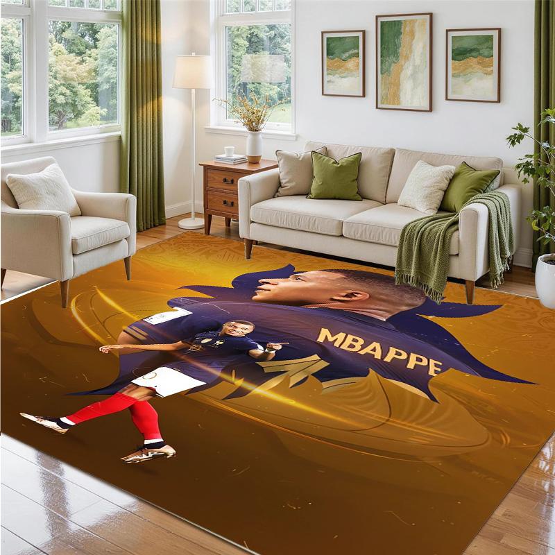 Kylian Mbappe Design Crystal Velvet Rug Soft Decorative Mat for Bedroom Entrance