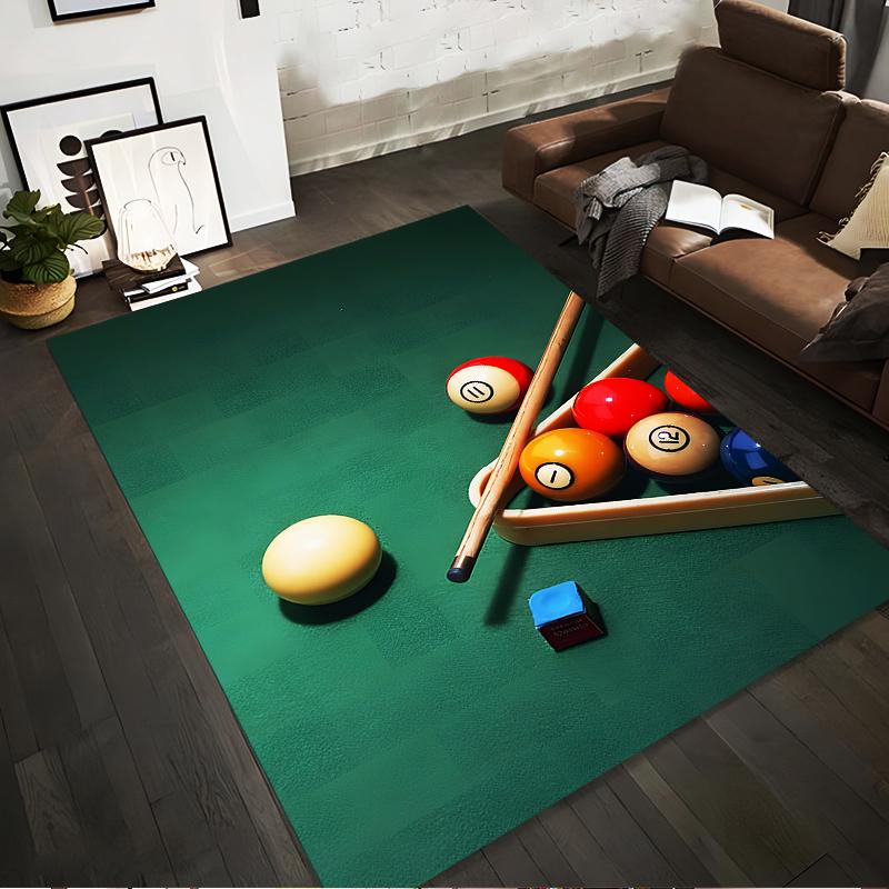 Billardkugeln und Queue Grüner Hintergrund Rutschfester Teppich geeignet für Wohnzimmer- und Schlafzimmer-Sofas Sofas