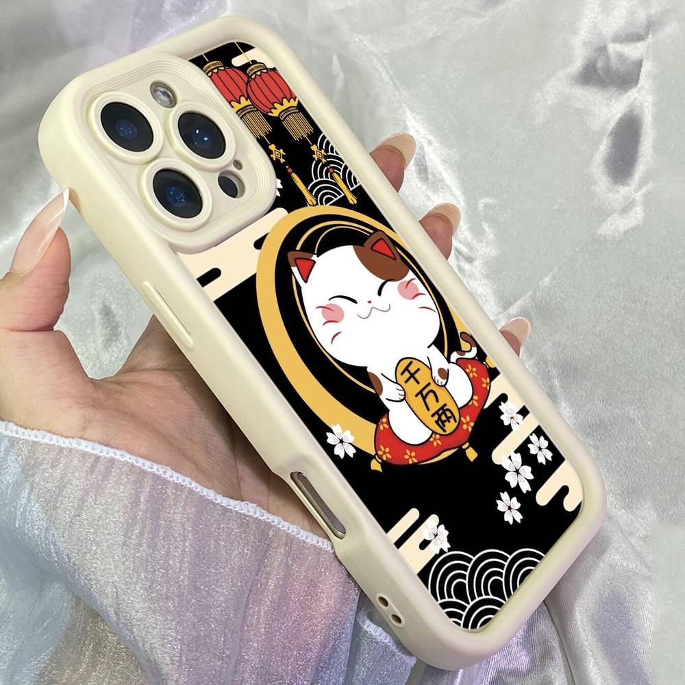 JT212 Cute Fortune Cat Cartoon for iPhone 17 16 15 14 Pro Max Samsung S26 S25 Ultra A17 A16 A07 A56 A15 A06 Xiaomi 15T Redmi 15c 14C Soft TPU Case