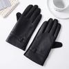 Winter Men PU Leather Gloves Business Warm Touch Screen Windproof Driving Motorcycle Cold Protection Male Black Gloves