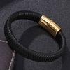 New Men Black Leather Bracelet Man Stainlees Steel Buckle Cuff Bracelets Bangles Male Jewelry Gifts
