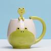 Hand-Painted Ceramic Coffee Cup Set Cartoon Panda Frog Cat Fox Pig Designs Couple's Matching Mugs with Teaspoons Kids Drinking