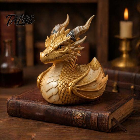 Medieval Fantasy Room Decor Dark Dragon Collectible Duck, Gothic Resin Statue for Home Decor, Hand-Painted Detailed Gift Mythical Figurine,