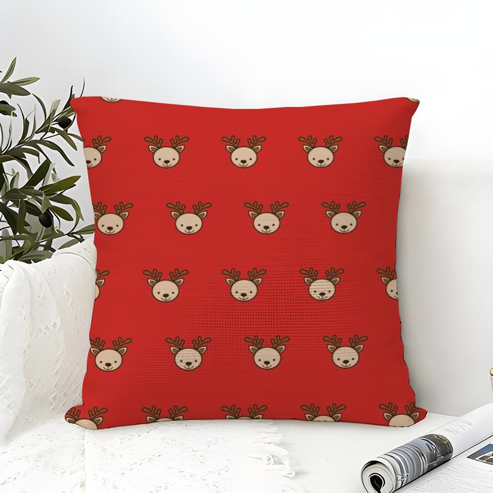 Square Cartoon Festive Print Pattern Pillow Case Linen Pillow Case Sofa Home Decor Cushion Cover Cushion Cove